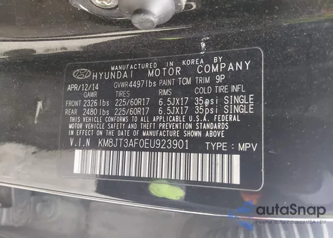 2014 Hyundai Tucson Gls z USA, uszkodzony, nr VIN KM8JT3AF0EU923901